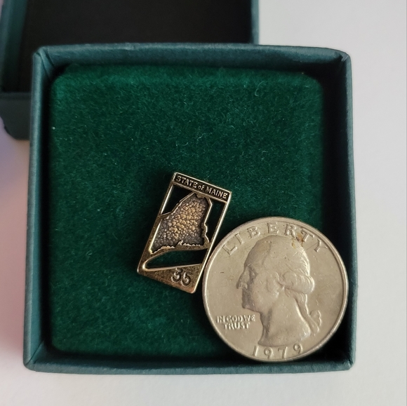 NWT Vintage State of Maine service pin 35 year lapel tack gold tone - Picture 9 of 9